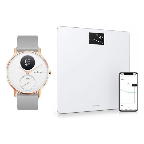 Image of Withings Set ScanWatch 38mm Impermeabile 5ATM Bluetooth con Cardiofrequenzimetro Bianco / Oro Rosa + Bilancia Pesapersone Body Colore Bianco