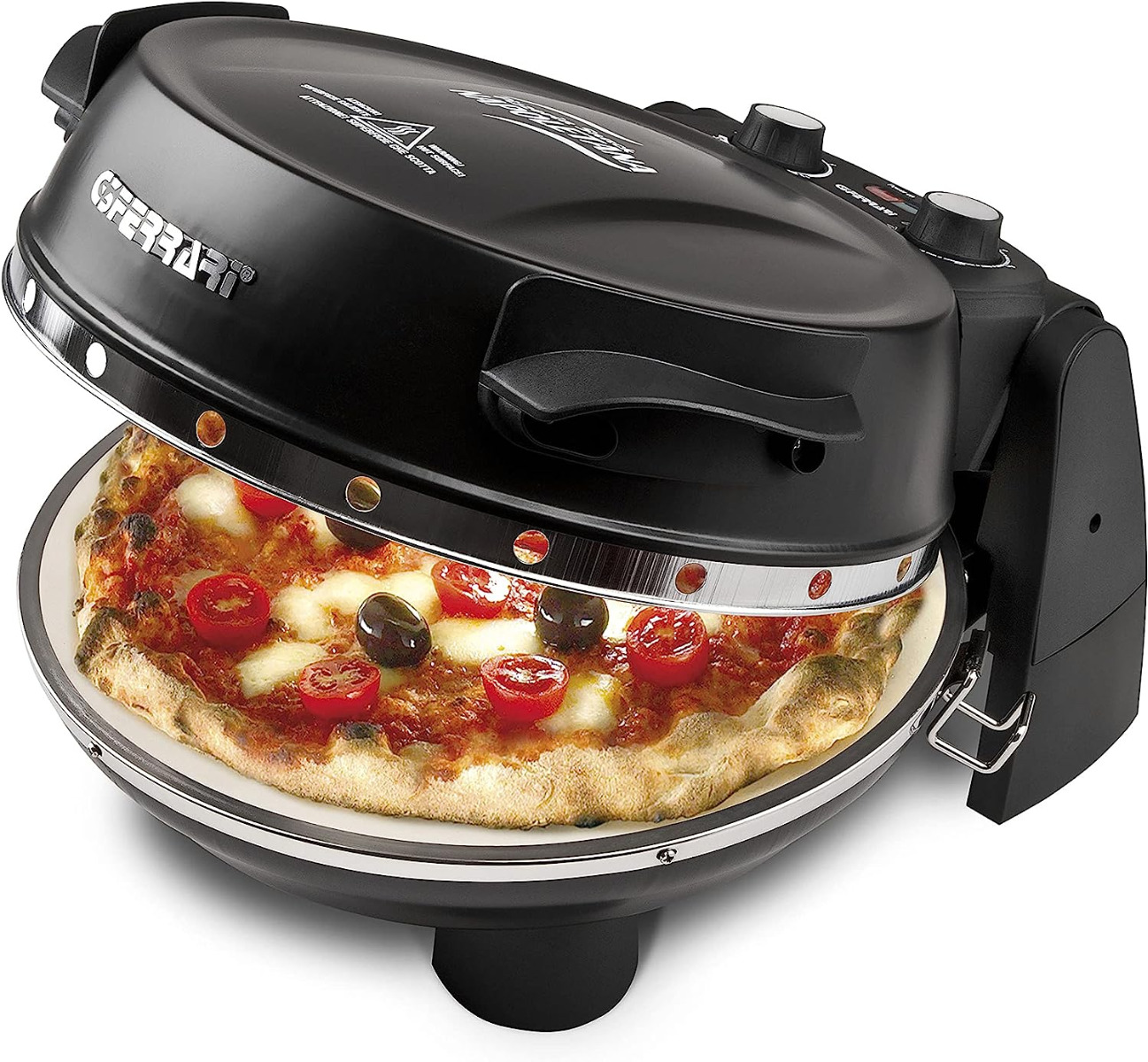 G3 Ferrari G10032 Pizzeria Snack Napoletana, Forno Pizza Plus EVO, Doppia Pietra Refrattaria (diametro 31 cm), 1200 W, Timer 5, Ricettario incluso, Nero