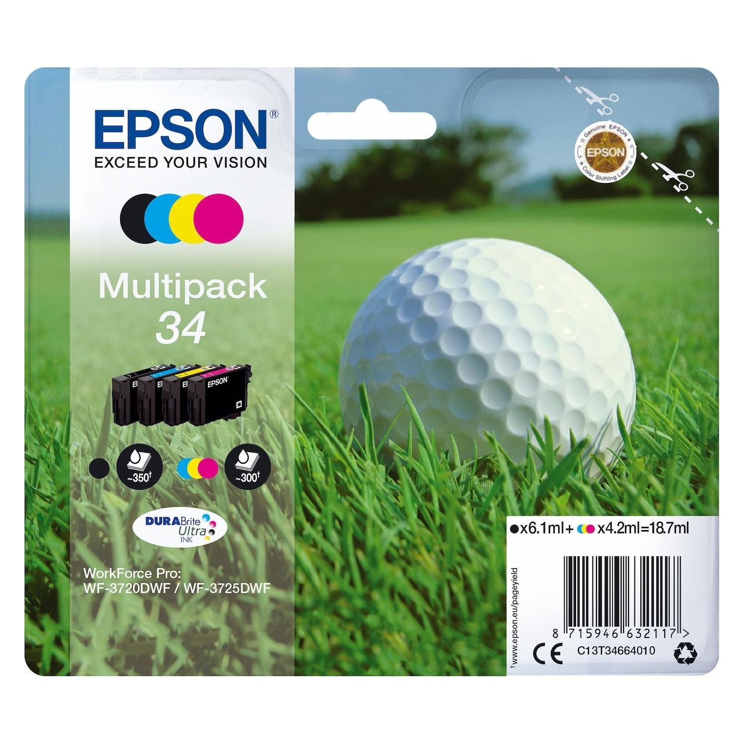 Image of Cartuccia Epson pallina da golf 34 multipack per WF3725DW WF3720DWF