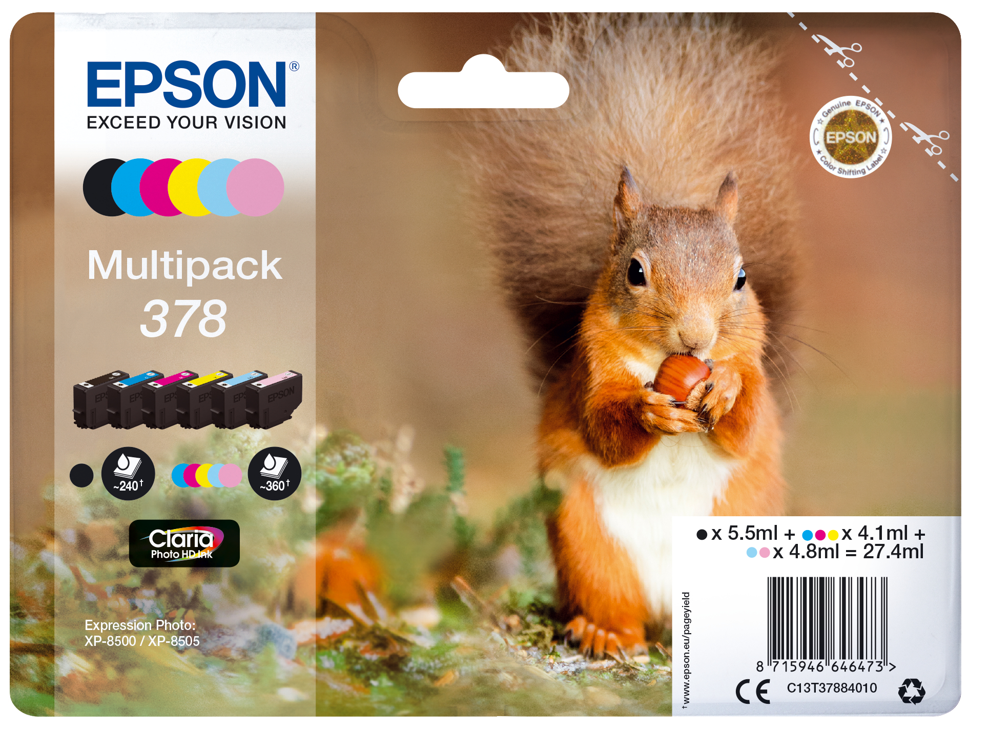 Image of Epson Squirrel Multipack 6-colours 378 Claria Photo HD Ink