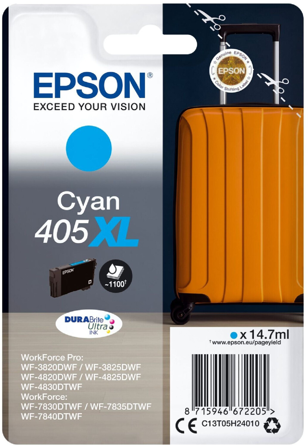 Image of Epson Singlepack Cyan 405XL DURABrite Ultra Ink