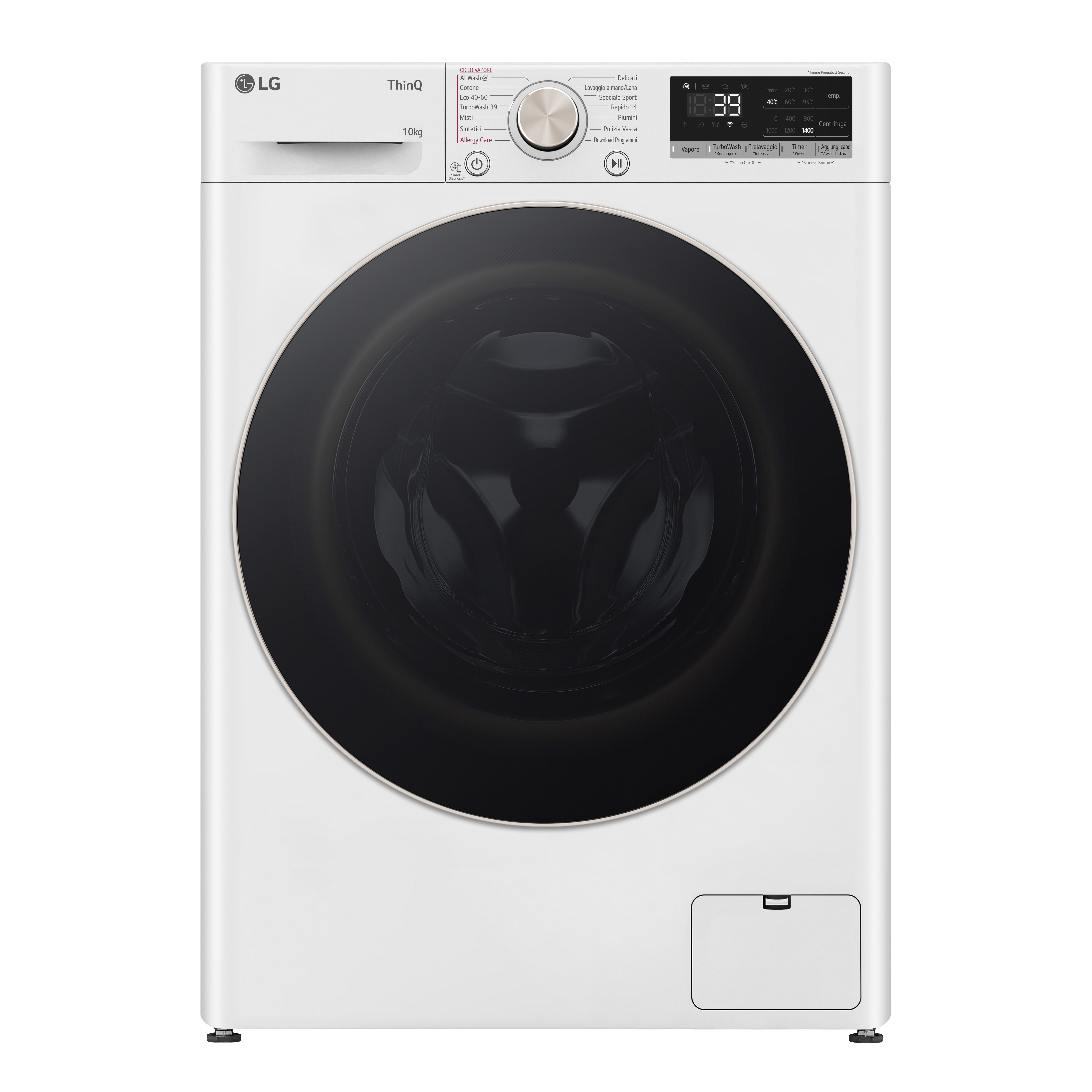LG F4R7010TSWG Lavatrice 10kg AI DD, Classe A-10%, 1400 giri, TurboWash, Vapore