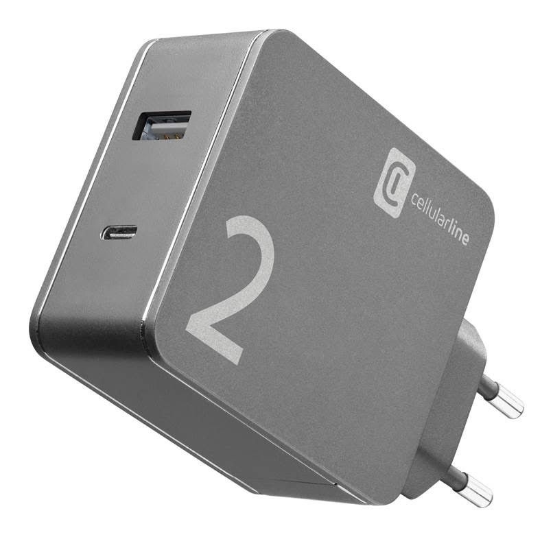 Cellularline duo charger - macbook and iphone caricabatterie per computer portatili dotati di porta usb-c e smartphone, 42w - ACHUSB2HOME42WK