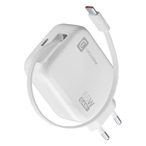 Caricabatterie cellular line achrollusbcgan65ww retractable 65w gan wh