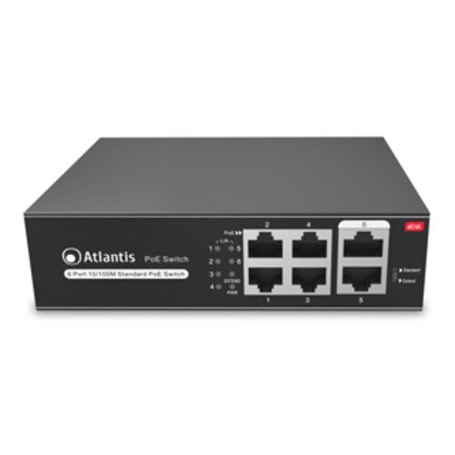 Atlantis switch poe a02-f6p4-65w 6 porte 10/100mbps di cui 4 poe sino a 60w (65w tot) include kit montaggio a muro (wall mount)