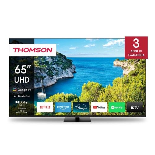 Tv thomson led 65 65ug5c14 smart google tv dvb-t2/s2 uhd ci+ 3xhdmi 2xusb - central stand - telecomando retro illuminato vesa