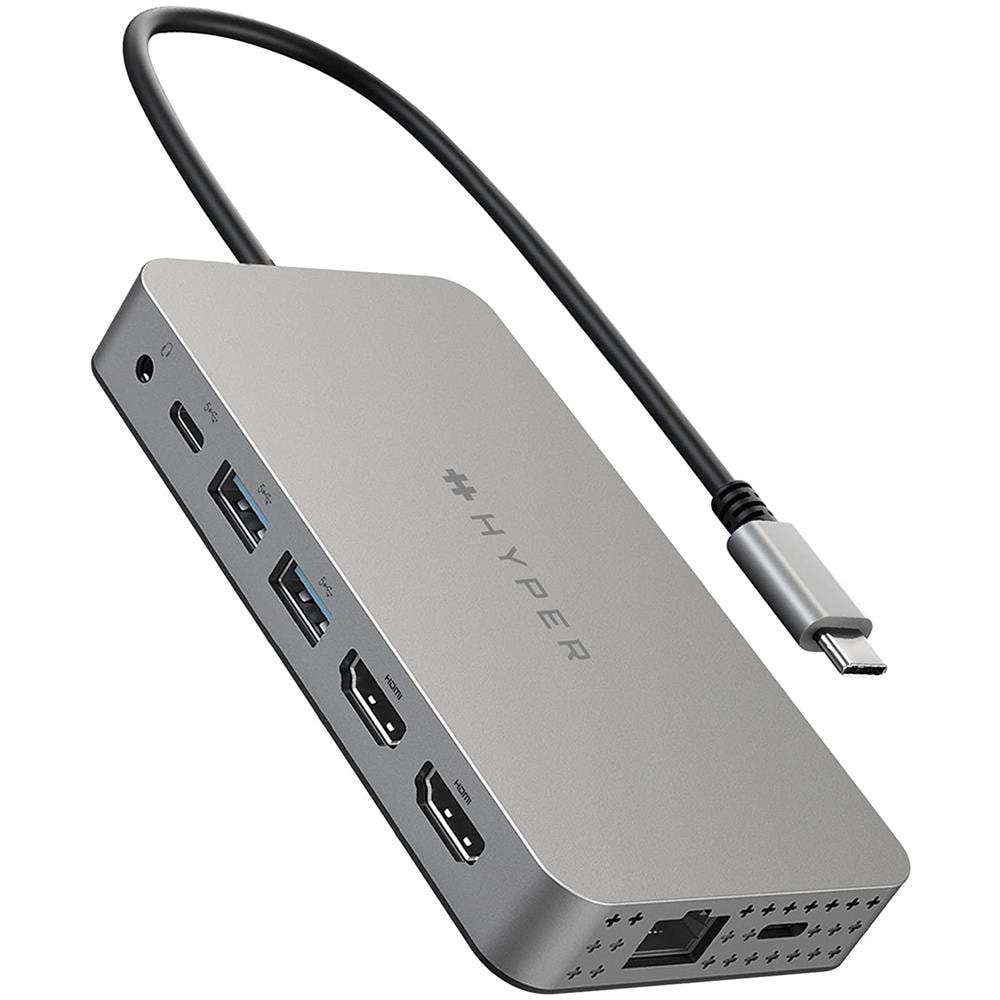 TARGUS DUEL HDMI 10-IN1 Docking Station Universale per Laptop 4x USB 3.2 / 2x HDMI Dual Display 4K Acciaio Inossidabile + Power Delivery 100W